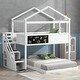 preview thumbnail 2 of 16, Twin over Full House Bunk Bed with Storage Staircase and Blackboard, White
