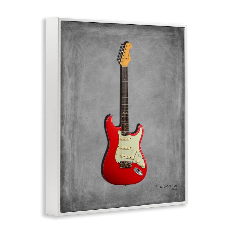 Stupell Classic Red Guitar on Grey Framed Giclee Art Design By Mark Rogan