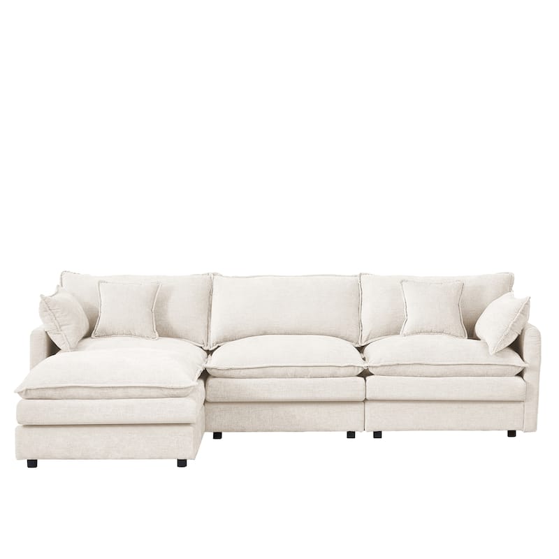 L Shaped Modular Sectional Sofa with Ottoman, Comfy Chenille Upholstered Cloud Couch, 4-Seat Deep Seat Sofa with Pillow