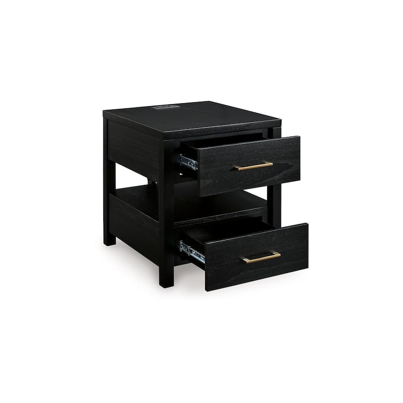 Wendy Side End Table, Open Cubby, Dual USB Ports, 24 Inch Black Wood