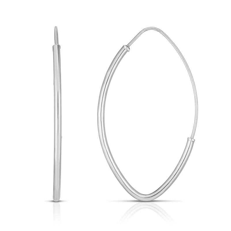 Curata 14k White Gold 35x20mm Polished Marquise Threader Hoop Earrings