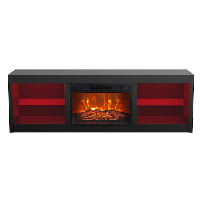 66" Modern Black Electric Fireplace TV Stands Console for 75-inch TV with Remote - 66 in console width