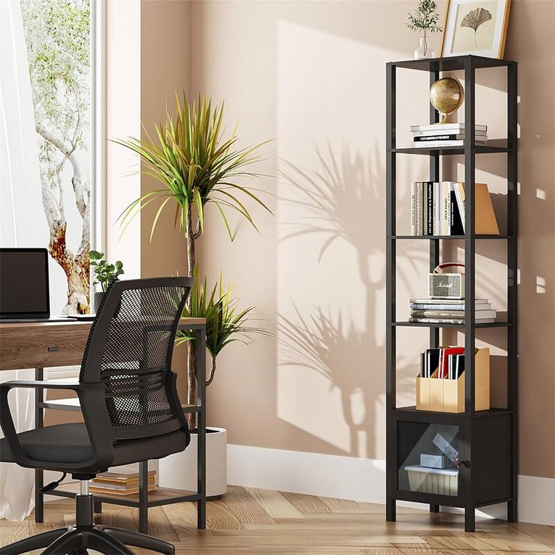 6 Tier Bookcase and Bookshelf - 10.7"D x 15"W x 65.3"H