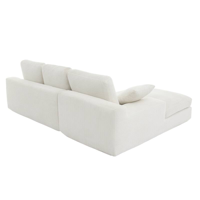 L-shape Corduroy Chaise Sectional Sofa with Thick Cushions and Pillows