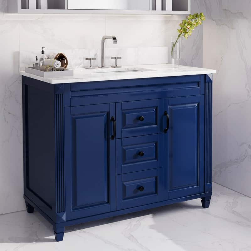 42-Inch Solid Wood Bathroom Vanity with Sink - Minimalist Elegant Style