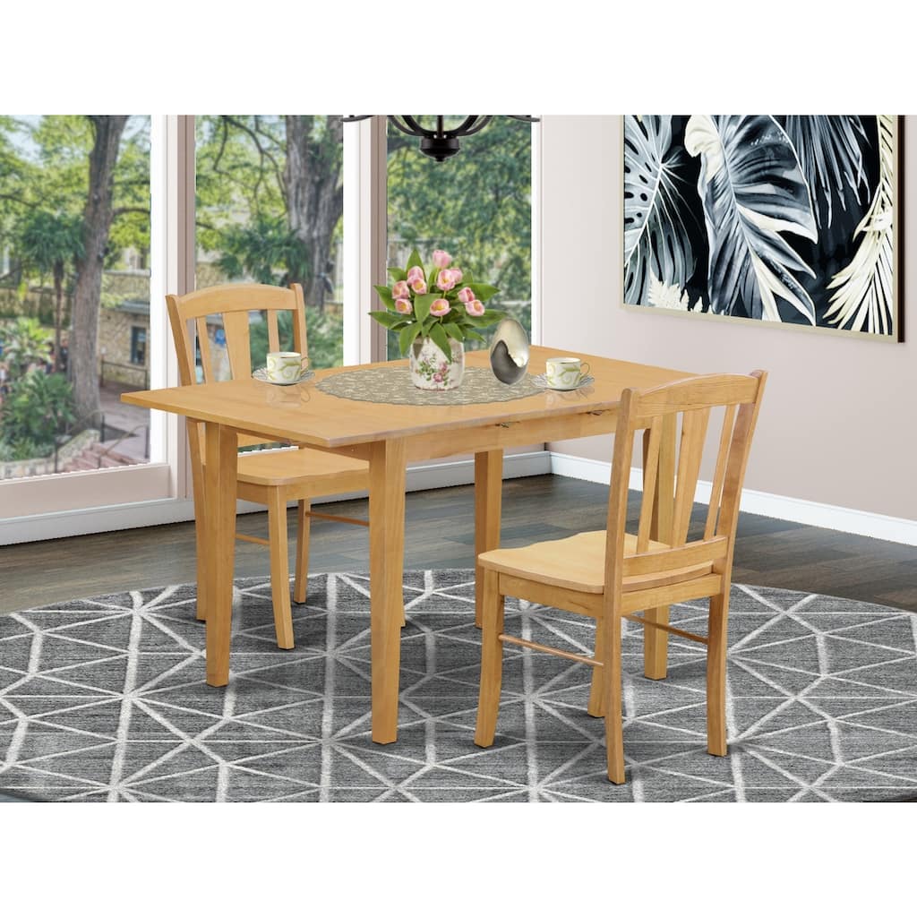 HomeStock 3-Piece Natural Brown Oak Finish Solid Wood Top Dining Table Set