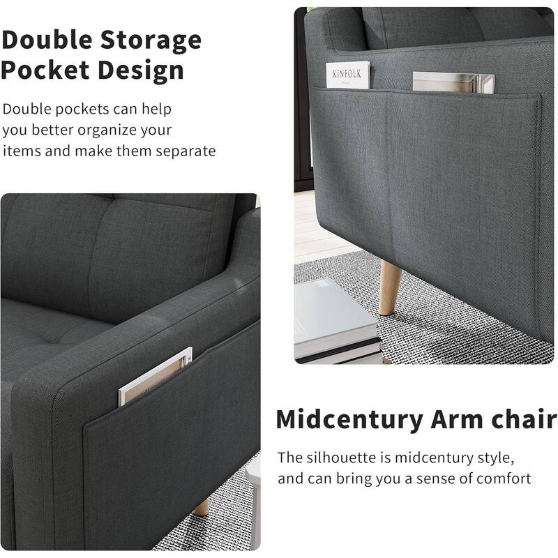 Mid Century Modern Accent Chair,Upholstered Armchair,Comfy Reading Chair with Wood Legs,Fabric Single Sofa Chair