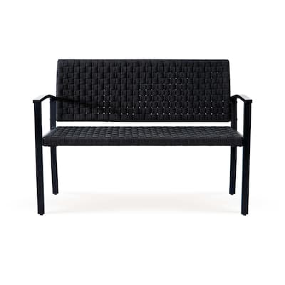 M4H Chelsea Durable Patio Metal Rope Outdoor Bench with Armrest