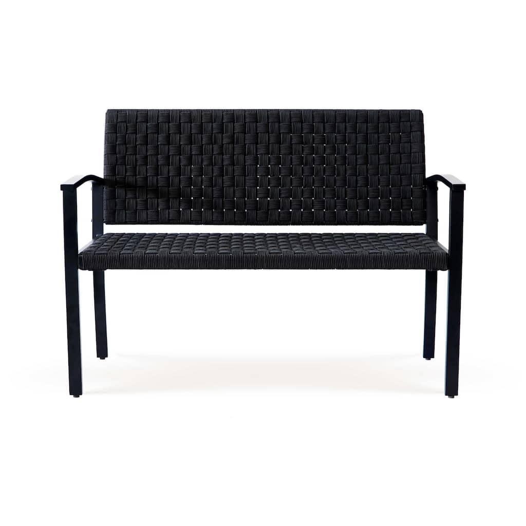 Chelsea Outdoor Rope Bench Metal Frame & Armrest Patio Bench