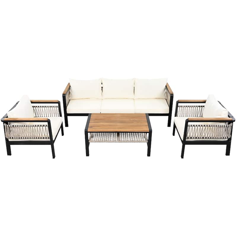 4-Piece Outdoor Cnversation Sectional Sofa Set with Water-Resistant Cushions and Coffee Table