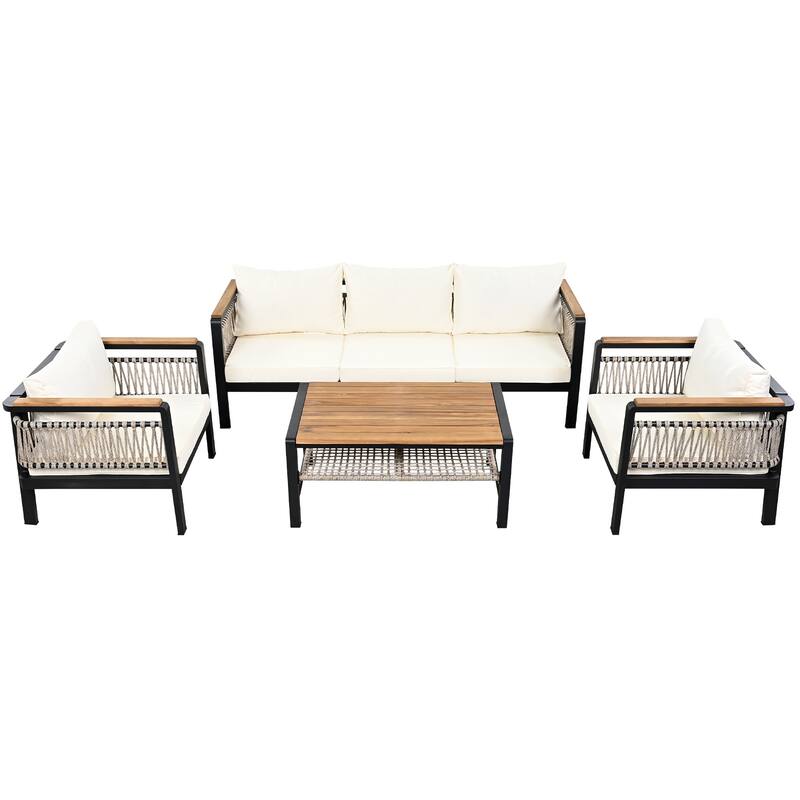 Roomfitters 4-Piece Outdoor Sectional Sofa Set 5-Person Patio Conversation Seating Group with Cushions and Coffee Table