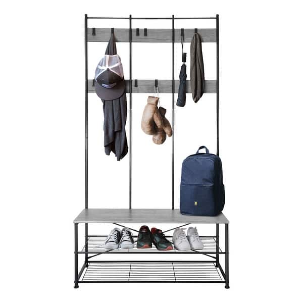 Zenvida Hall Tree Entryway Bench Shoe Storage Coat Rack Shelves Metal Frame 40 Inches On Sale Overstock 31730838