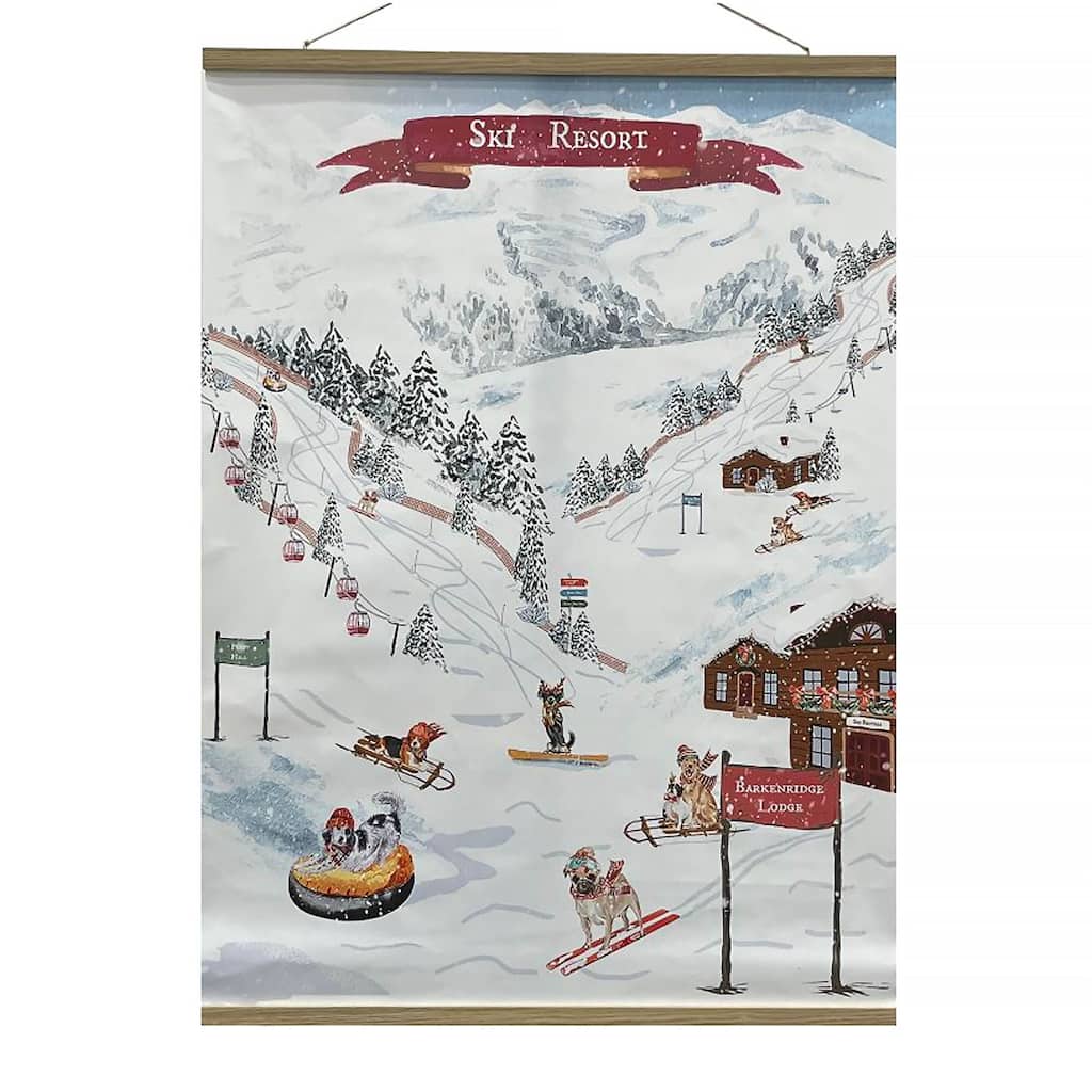 Winter Ski Resort Wall Banner with Charming Dogs Artwork Ideal for Holiday Home Decoration - 36”L x 48”H