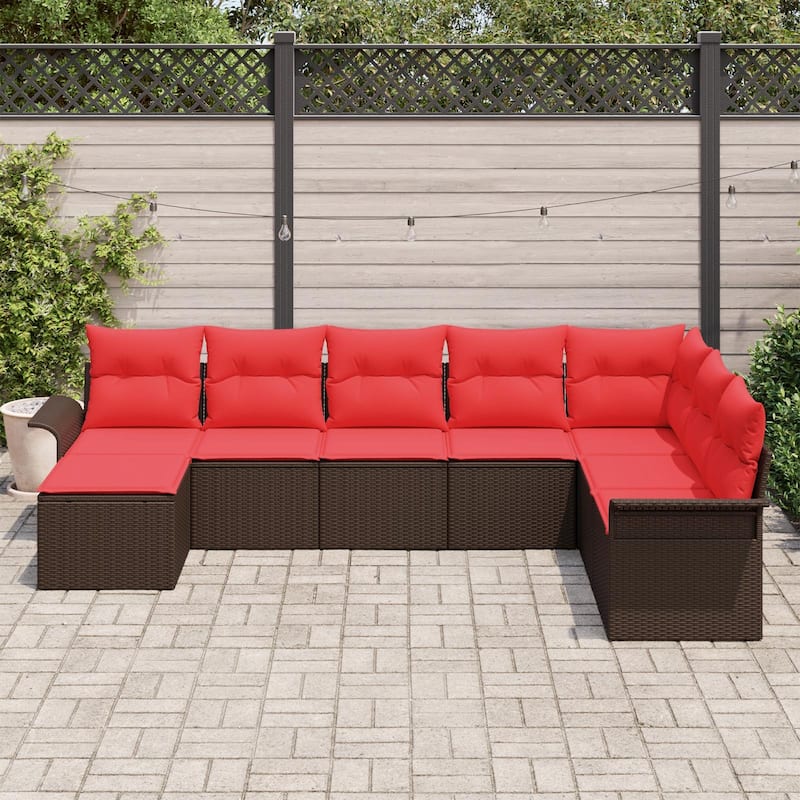 vidaXL 8/9 Garden Sofa Set with Cushions Black/Brown/Grey Poly Rattan - 117.1 x 73.8 x 27.2