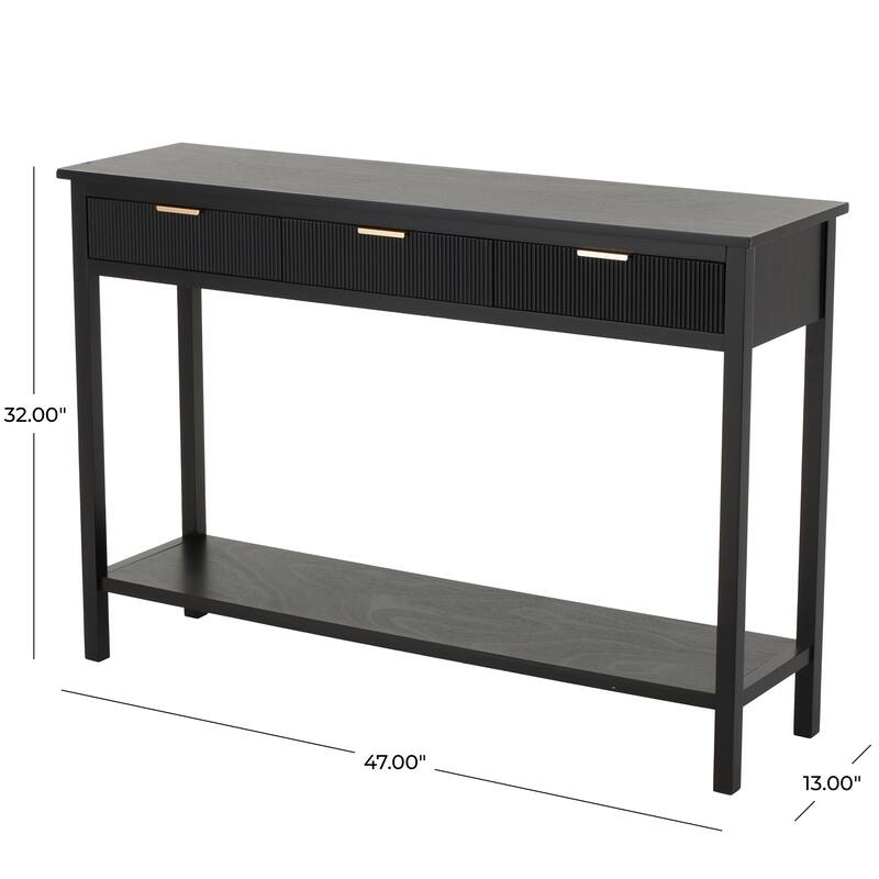 Black Wooden Handmade 3 Drawers Living Room Console Table with Gold Handles