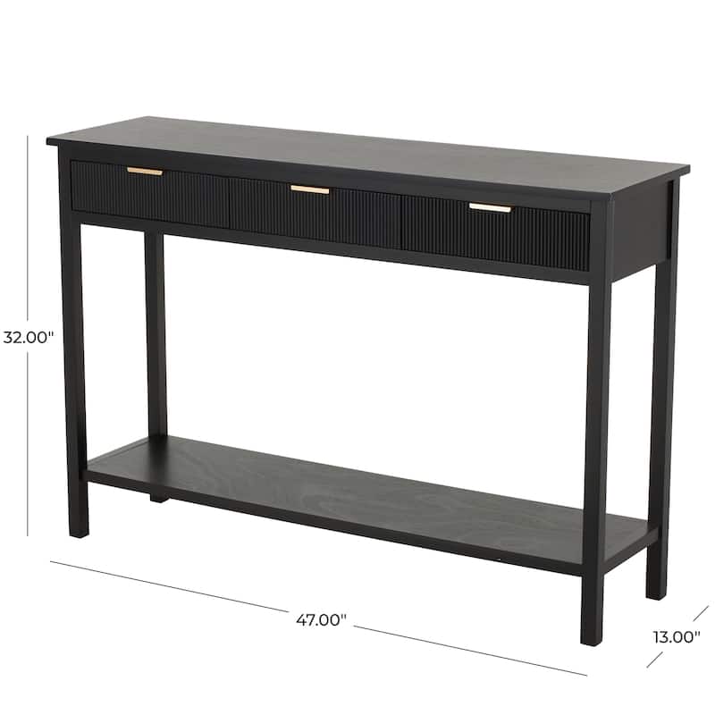 Wooden Handmade 3 Drawers Living Room Console Table with Gold Handles - Black - Roche River Decor