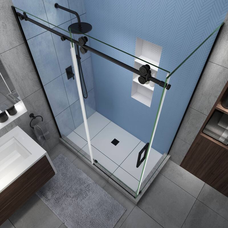 Langham XL 68-72 in. x 36 in. x 80 in. Frameless Sliding Shower Enclosure, StarCast Clear Glass, Right