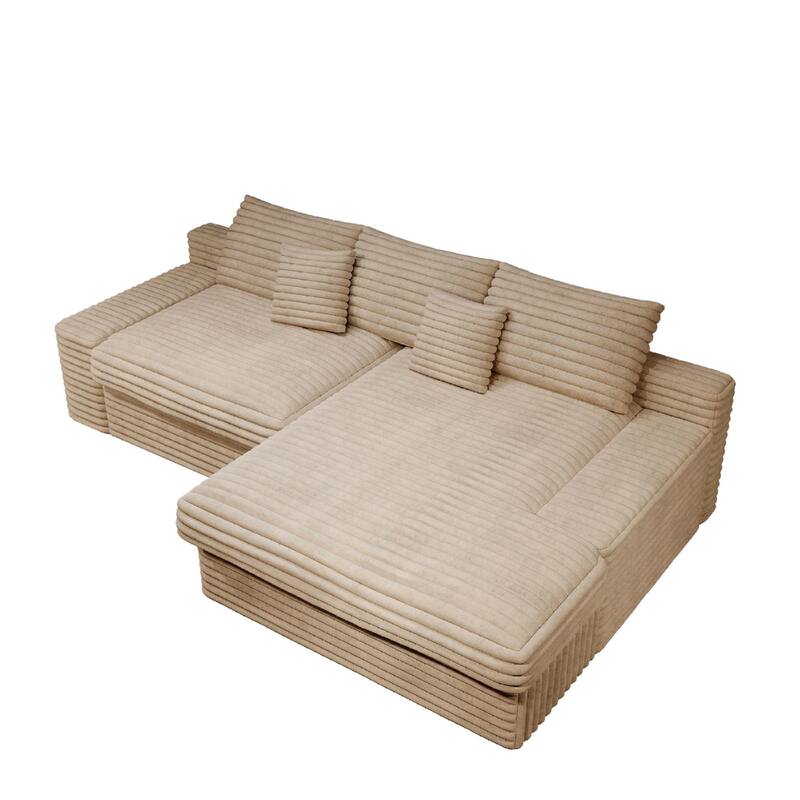 Roomfitters 118.1" Modular Sectional Sofa, 2-Piece Compressed Cloud Couch, No Assembly Required, Plush Corduroy, Beige