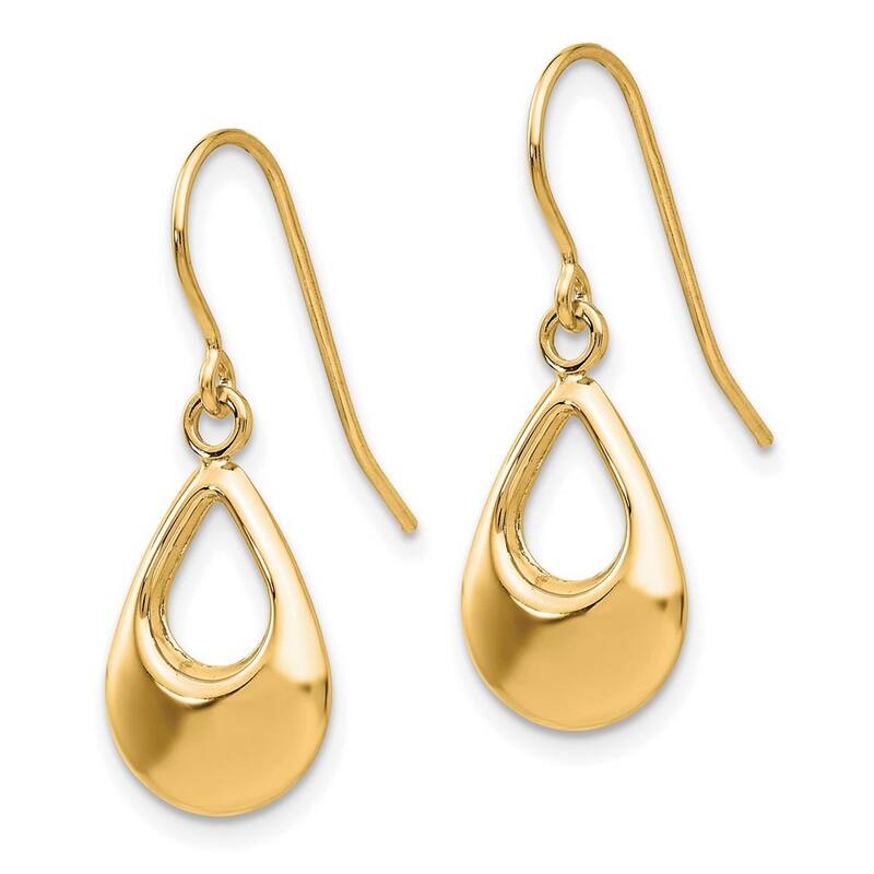 Curata 14k Yellow Gold 24x9mm Hollow Teardrop Dangle Hook Earrings