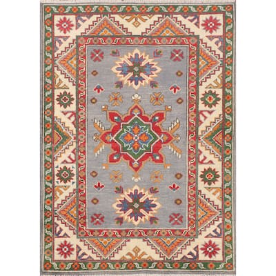 Geometric Kazak Rug Handmade Foyer Wool Carpet - 2'9" x 4'0"