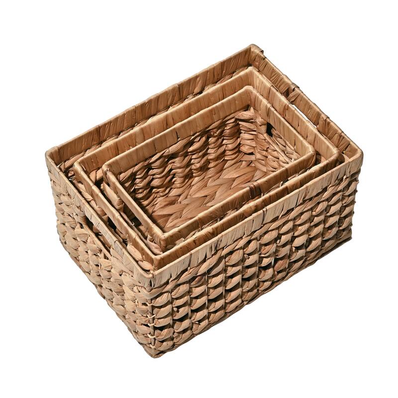 Handwoven Rectangular Nesting Baskets with Handles (Set of 3)