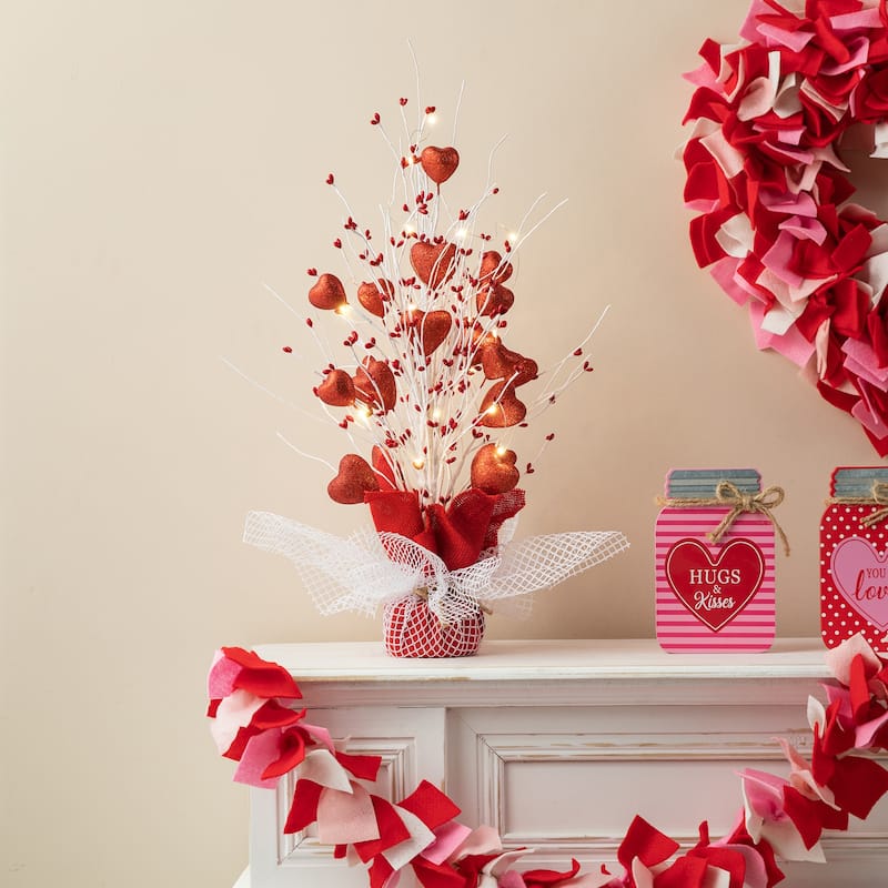 Glitzhome Heart Berry & Fleur-de-Lis Tree Valentine's & Mardi Gras Tree