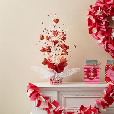 Glitzhome Heart Berry & Fleur-de-Lis Tree Valentine's & Mardi Gras Tree