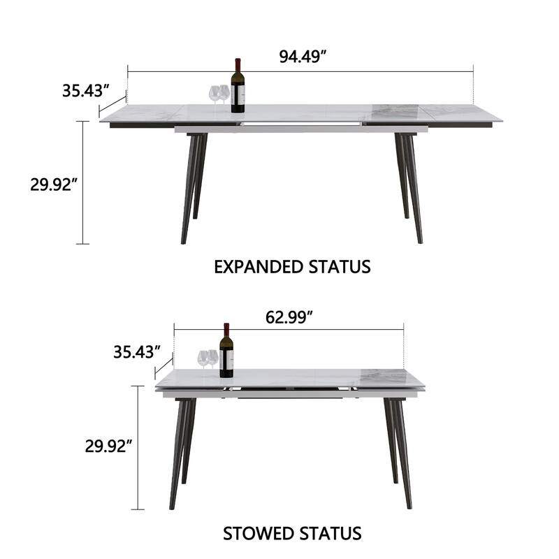 94.48" Rectangular Extendable Sintered Stone Dining Table