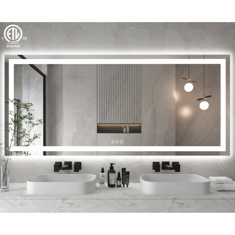 Large Rectangular Frameless Anti-Fog LED Light Wall Mounted Bathroom Vanity Mirror in White - N/A - 72" * 32"