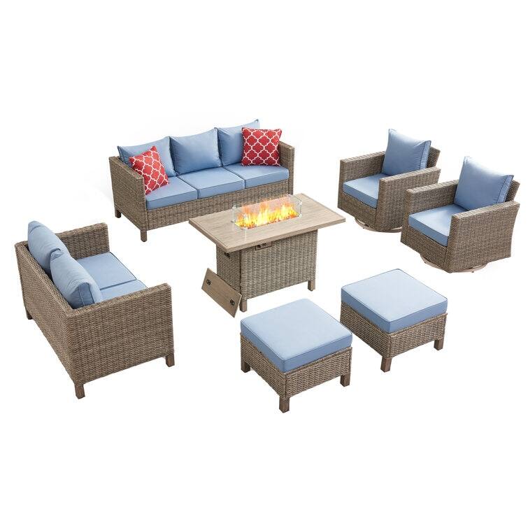 9 - Person Outdoor Wicker Patio Conversation Furniture Set With Swivel Chairs