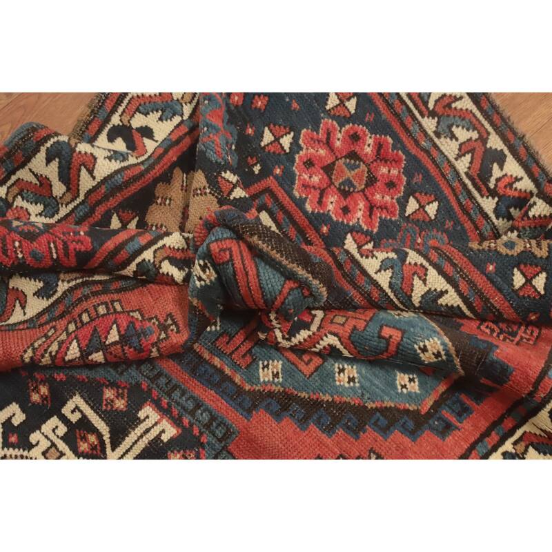 Hand Knotted Oriental 100% Wool Carpet Traditional Geometric Oranges & Rust Kazak Area Rug - 8' 5'' X 4' 2''