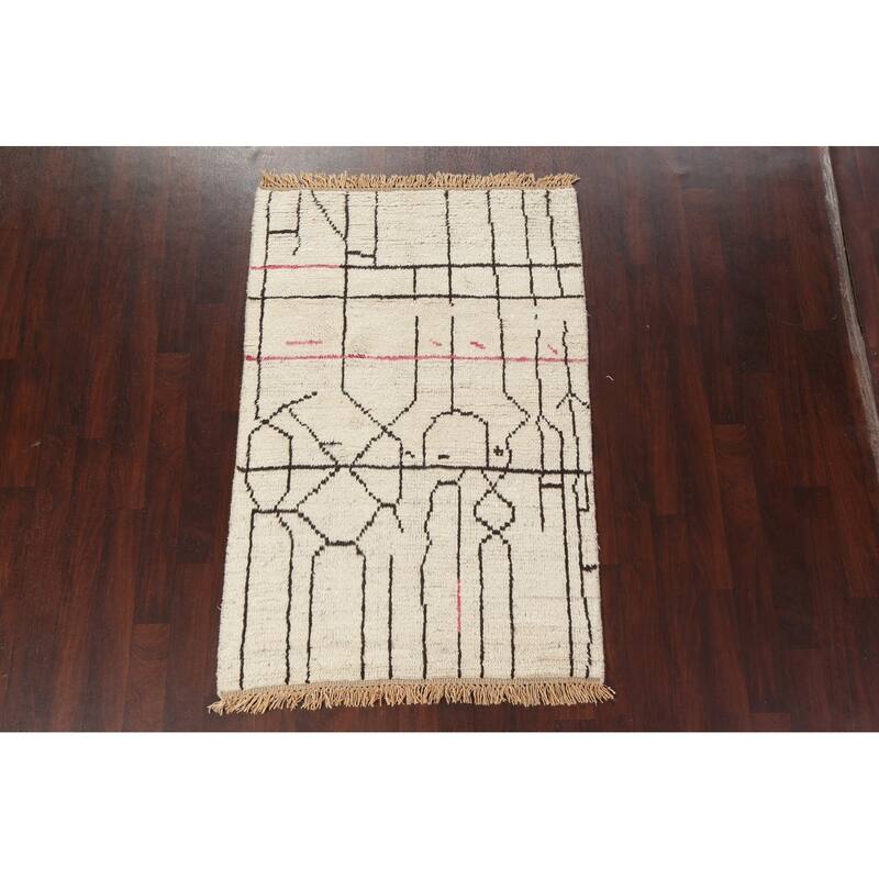 Tribal Contemporary Moroccan Wool Area Rug Hand-knotted Bedroom Carpet - 4'1" x 6'4"