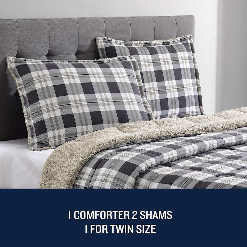 Nautica Lewes Microsuede/Sherpa Reversible Grey Comforter Set