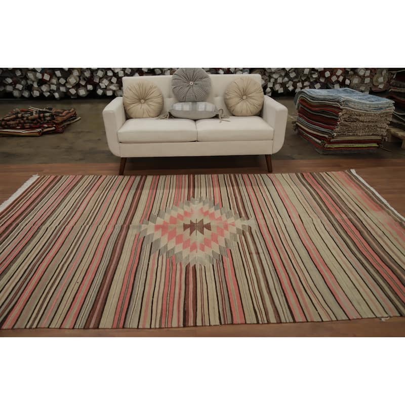 Hand Woven Oriental 100% Wool Carpet Southwestern Tribal Multi-Colored Kilim Area Rug - 9' 11'' X 6' 4''