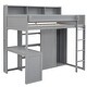 preview thumbnail 12 of 24, Wood Twin Size Loft Bed with Multiple Storage Shelves, Wardrobe, and Desk, Grey Finish, Sturdy Frame for Kids' Bedrooms