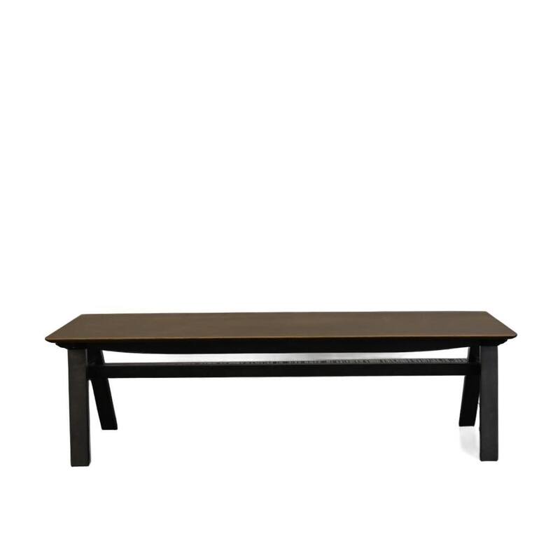 HomeRoots 59" Walnut and Black Solid Wood Dining Bench - 59.10 in. x 17.40 in. x 15.20 in.