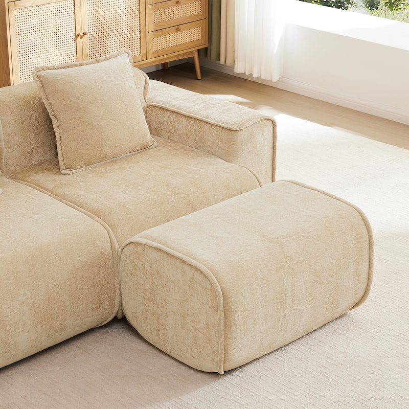 GDFStudio - Streamlined Velvet 3-Seater 108.66" L-Shaped Modular Boneless Sofa with Ottoman