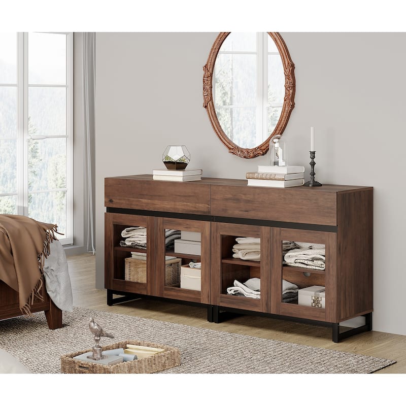 Modern Dresser With Glass Doors, Drawer, And Adjustable Shelf - Multifunctional Storage Cabinet For Living Room Or Bedroom