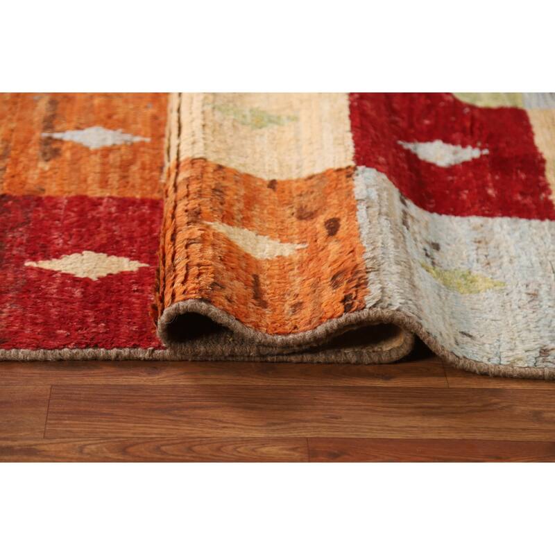 Hand Knotted Oriental 100% Wool Carpet Modern Geometric Multi-Colored Moroccan Area Rug - 8' 11'' X 6' 0''