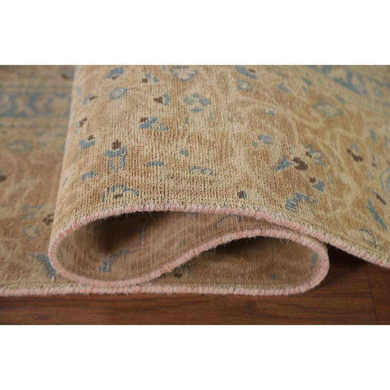 Hand Knotted Oriental 100% Wool Carpet Traditional Floral Beige & Ivories Kashan Area Rug - 10' 9'' X 7' 4''