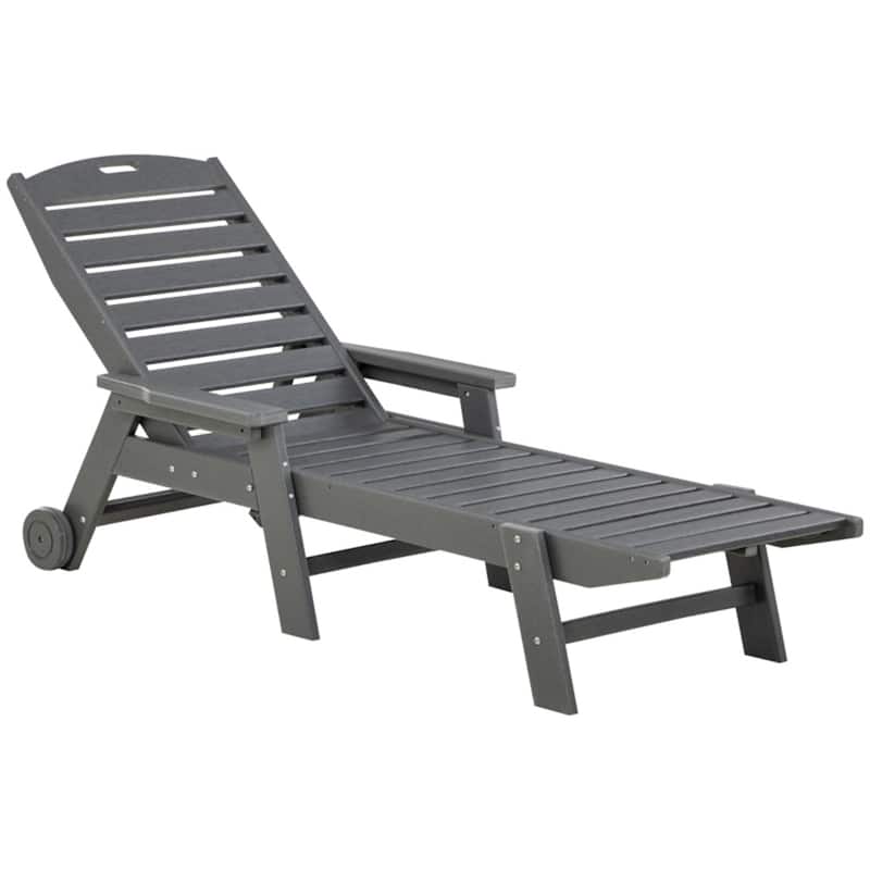 Light Grey HDPE Outdoor Chaise Lounge Chair with 5 Position Recline - 27.5" W x 65" D x 39.25" H - Light Grey