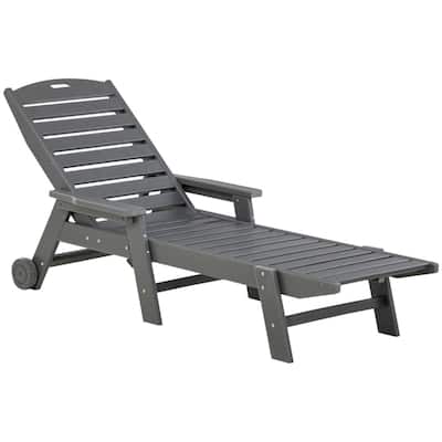 Light Grey HDPE Outdoor Chaise Lounge Chair with 5 Position Recline - 27.5" W x 65" D x 39.25" H
