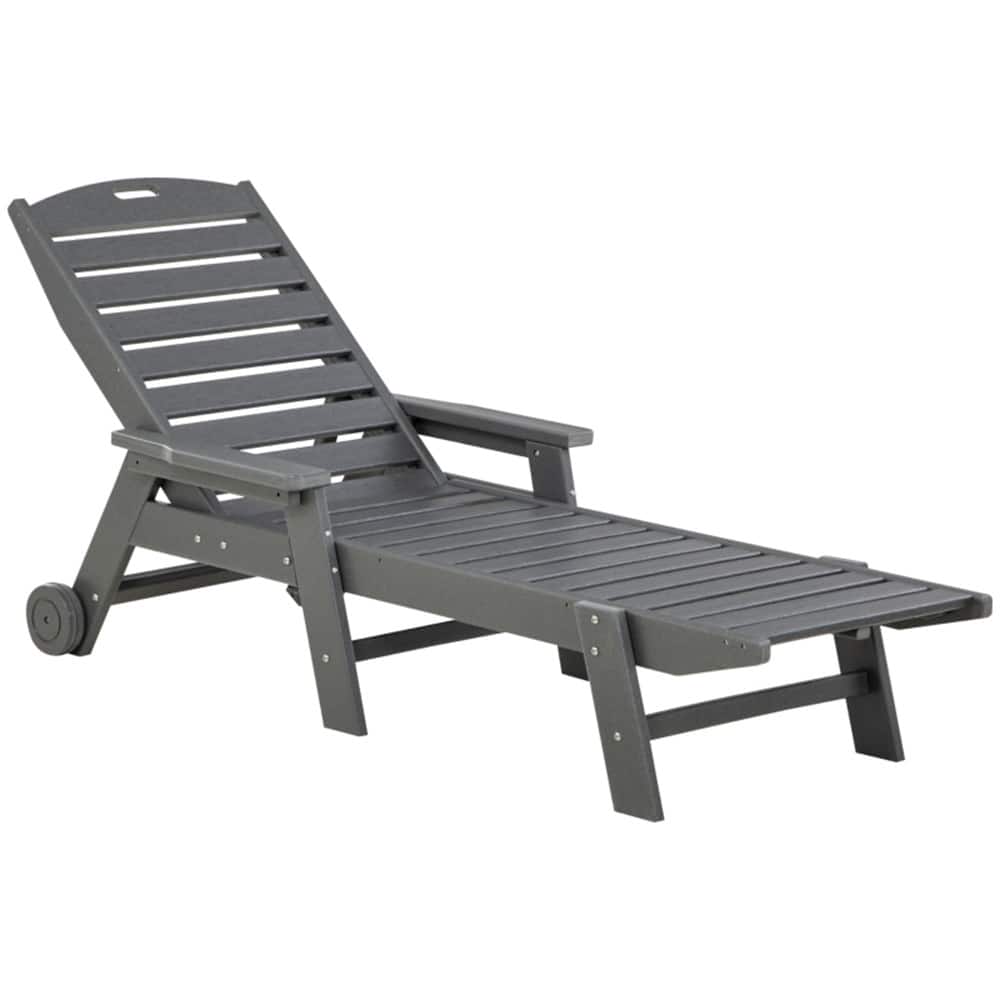 Light Grey HDPE Outdoor Chaise Lounge Chair with 5 Position Recline - 27.5" W x 65" D x 39.25" H