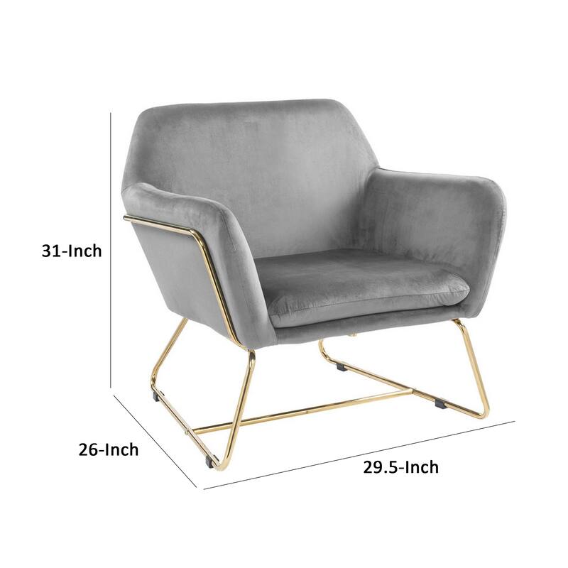 Saul 30 Inch Modern Accent Chair, Padded Seats and Metal Frame, Gray Velvet