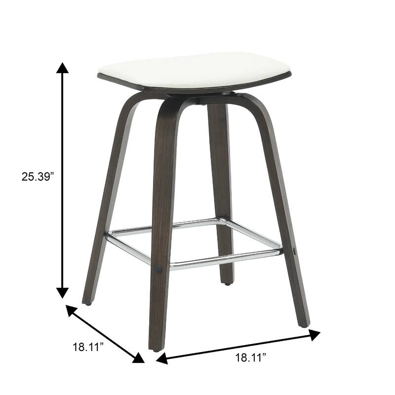 Pelya Leather Swivel Square Counter Stool with Wood Legs and Chrome Footrest for Kitchen Island or Dining Area Set of 2
