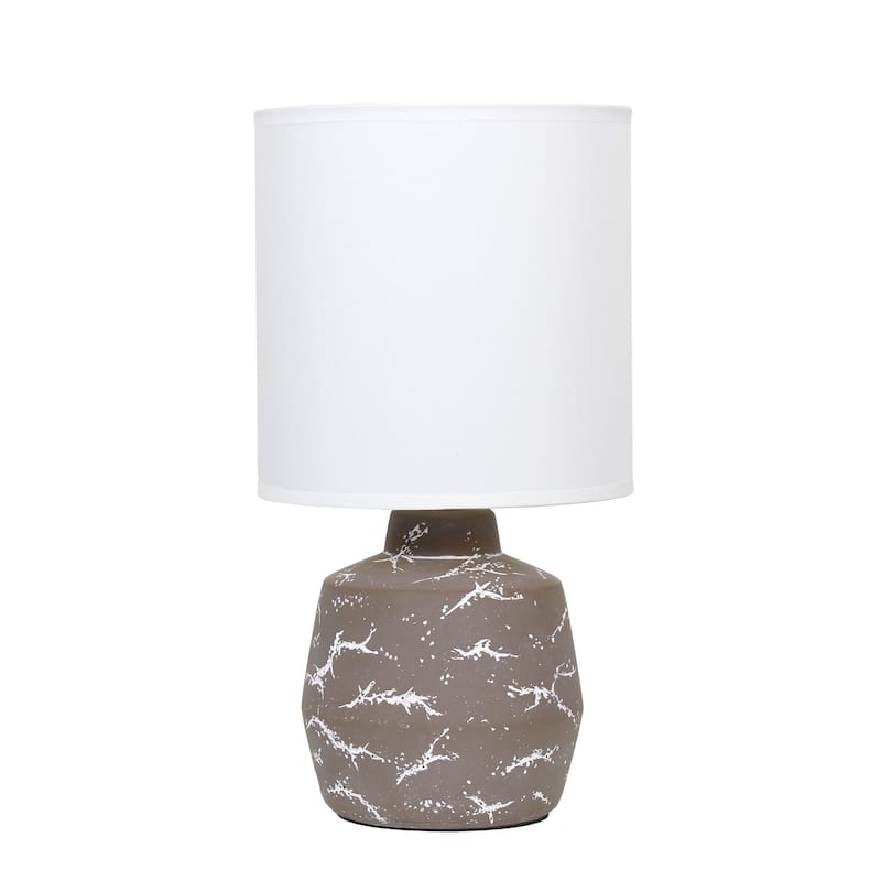 Modern Ceramic Table Lamp with Fabric Drum Shade Compact Marble Inspired Design - 7.09” x 7.09” x 13.30”