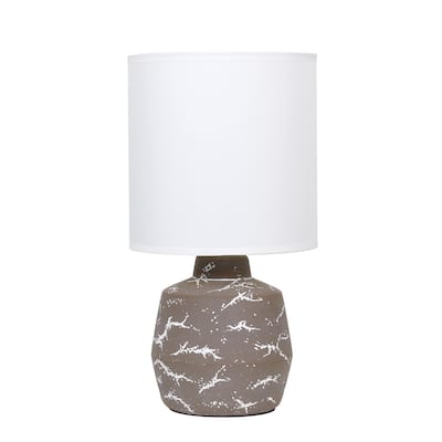 Modern Ceramic Table Lamp with Fabric Drum Shade Compact Marble Inspired Design - 7.09” x 7.09” x 13.30”