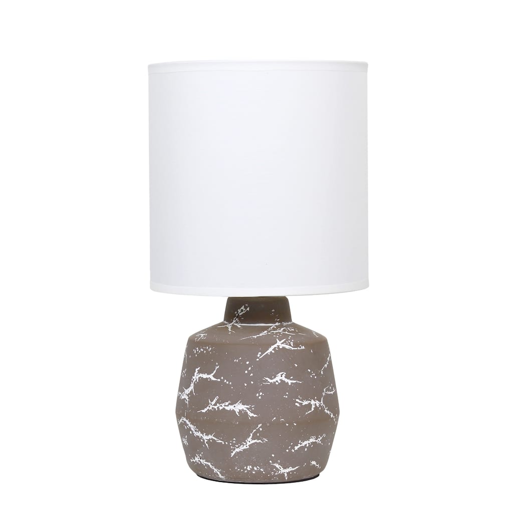 Modern Ceramic Table Lamp with Fabric Drum Shade Compact Marble Inspired Design - 7.09” x 7.09” x 13.30”