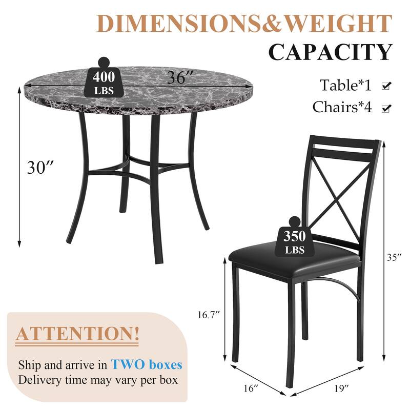 VECELO Round Dining Table and Chairs Sets, 4 Colors Dining Table Set