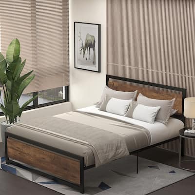 Queen Metal Bed Frame with Headboard & Footboard